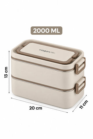 Vagonlife BL01029 İki Katlı İçi Çelik 2000 ml Kahve — Bej