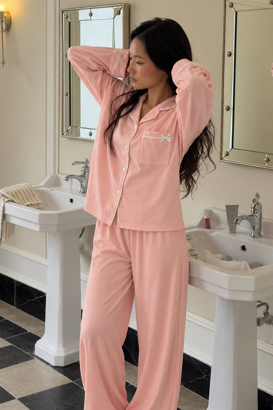 Ecrou Bebe Yaka Viskon Pijama Takımı — Pudra