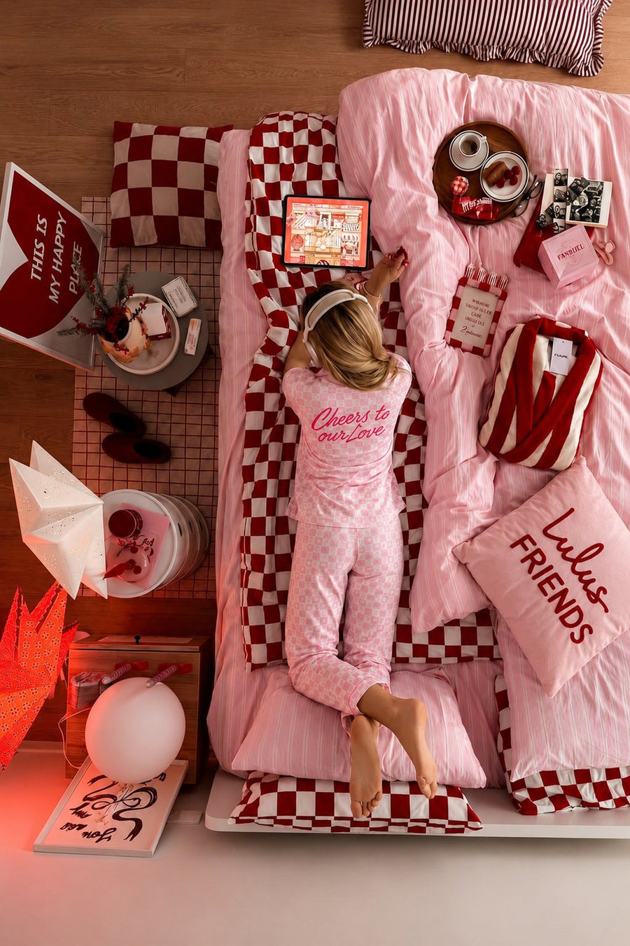 Mini Baskılı Kısa Kollu Bebe Yaka Önden Düğmeli Pantolon Pijama Takımı — Pembe