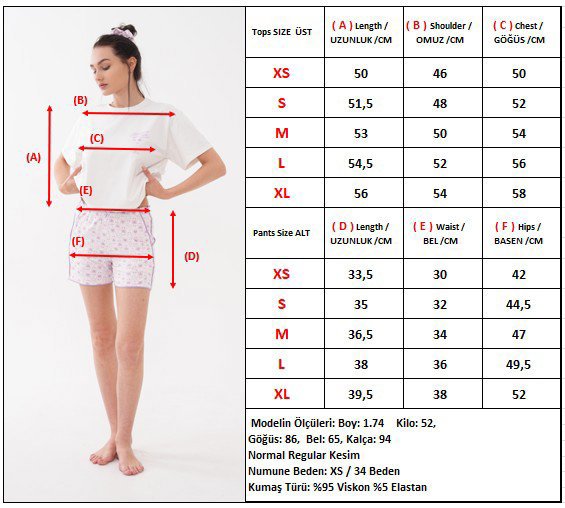 Sırt Baskılı Kısa Kollu Tişörtlü Mini Baskılı Şortlu Pijama Takımı — Lila