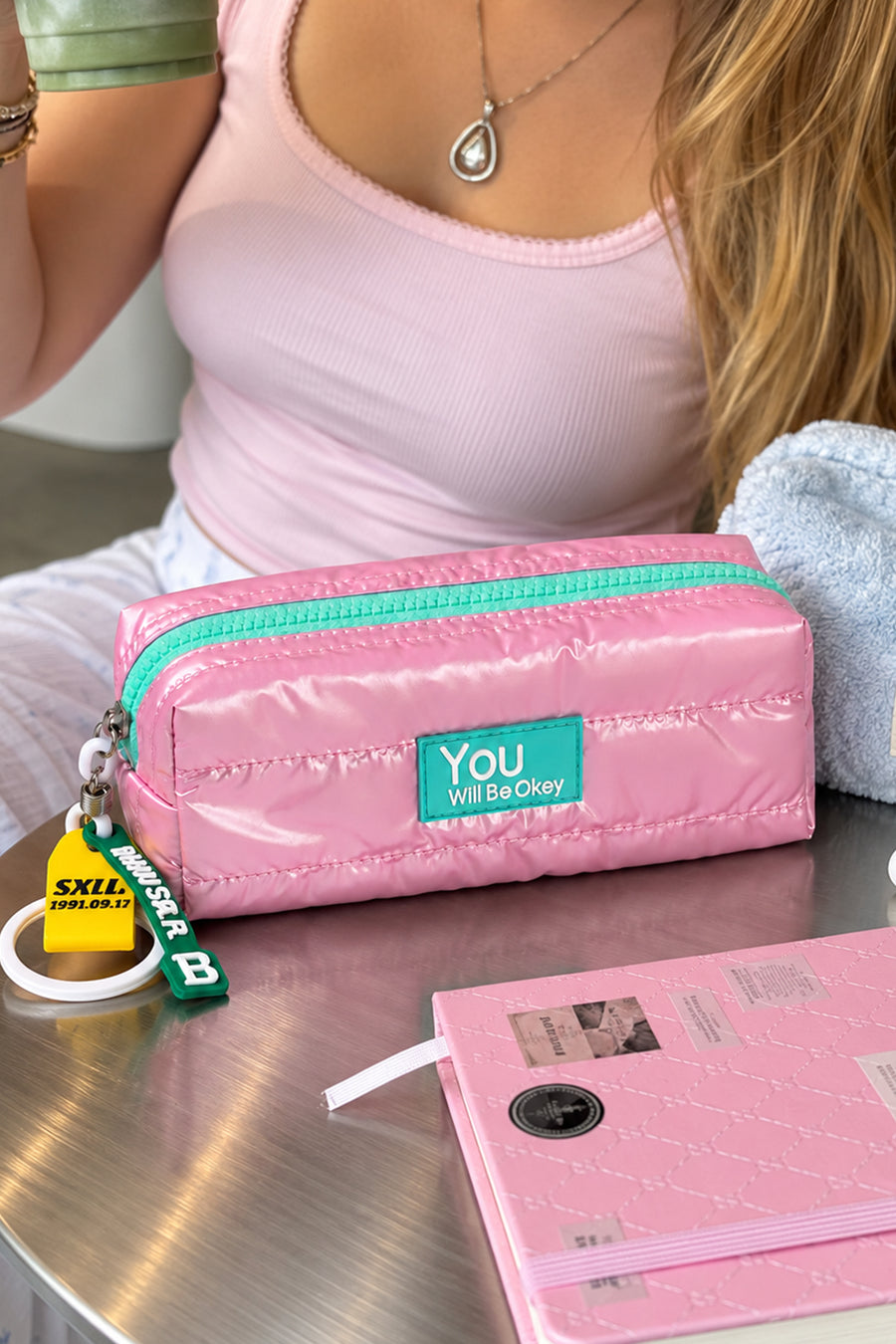 Yoyoso Nakış Serisi Pembe Kare Çok Amaçlı Kalem Kutusu — Pembe