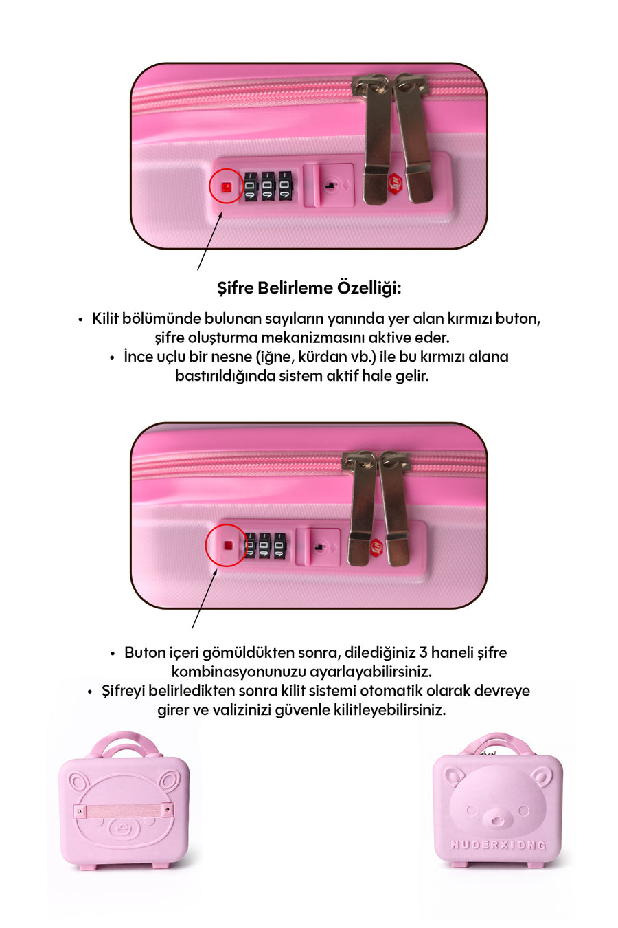 Kilitli Makyaj Çantası Valizi Pembe, Su Geçirmez Darbeye Dayanıklı Kozmetik Organizer 30 x 23 x 16 cm Ekru — Pembe