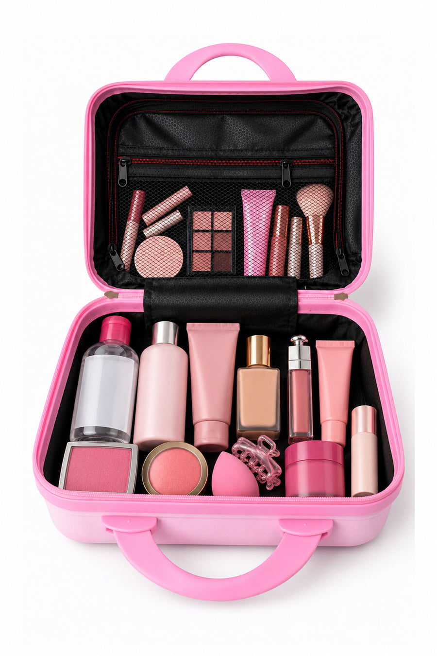 Kilitli Makyaj Çantası Valizi Pembe, Su Geçirmez Darbeye Dayanıklı Kozmetik Organizer 30 x 23 x 16 cm Ekru — Pembe
