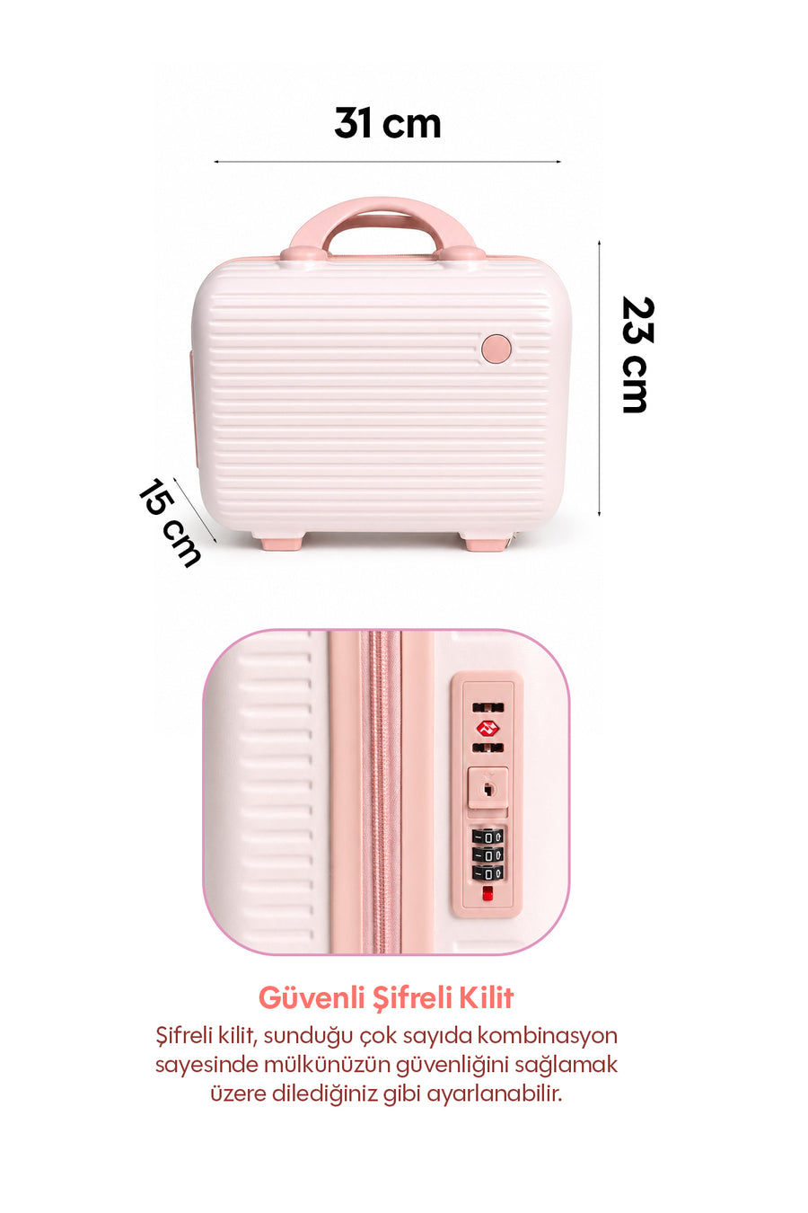 Yoyoso 32*25*16 Kolay Taşınabiliri Kozmetik Valizi Beyaz — Pembe