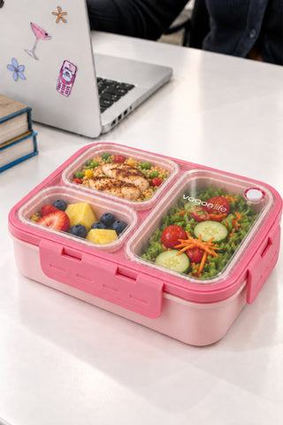 Vagonlife Lunch Box 620 ML Tek Kat Üç Bölmeli Metal Kaşıklı Yeni Nesil Sefer Tası — PEMBE
