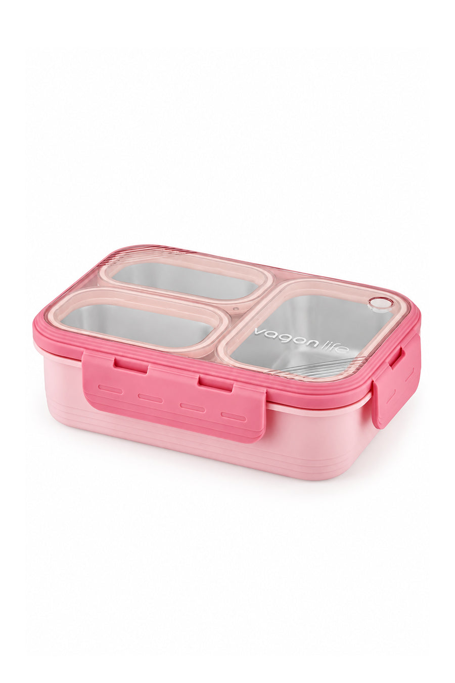 Vagonlife Lunch Box 620 ML Tek Kat Üç Bölmeli Metal Kaşıklı Yeni Nesil Sefer Tası — PEMBE