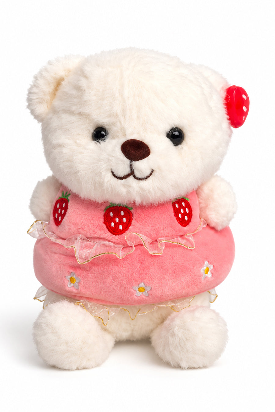 Selay  4471 Çilek Tokalı Ayıcık 22 cm — Beyaz