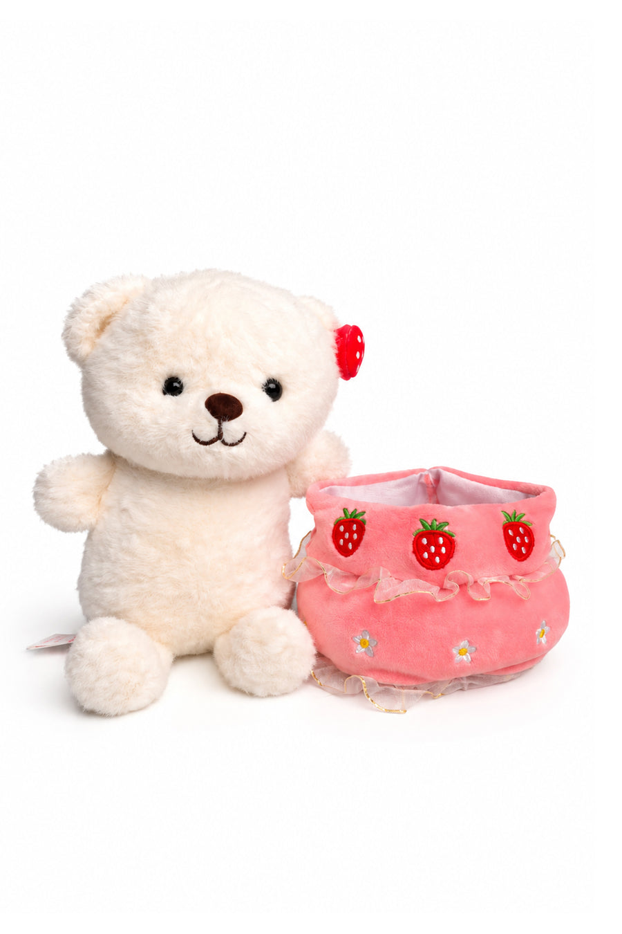 Selay  4471 Çilek Tokalı Ayıcık 22 cm — Beyaz