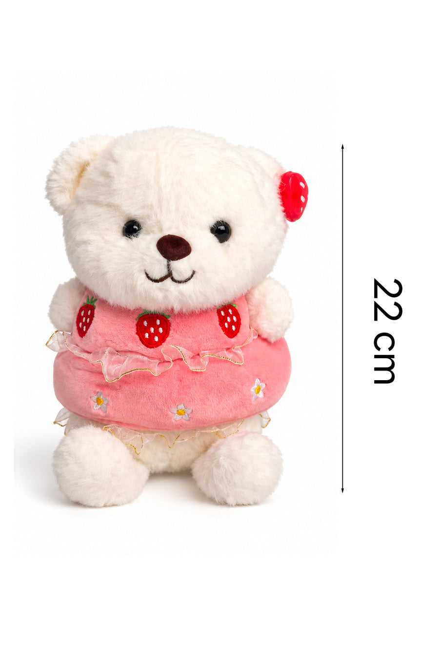Selay  4471 Çilek Tokalı Ayıcık 22 cm — Beyaz