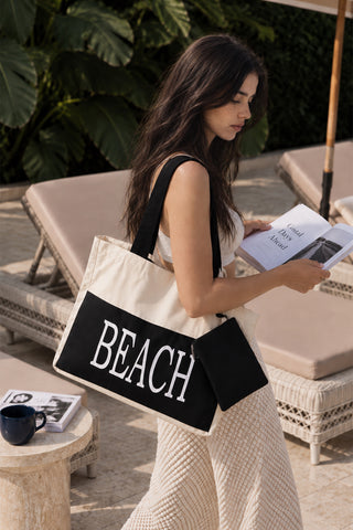 Ecrou Kadın Beach Yazılı Plaj Çantası Krem — Ekru