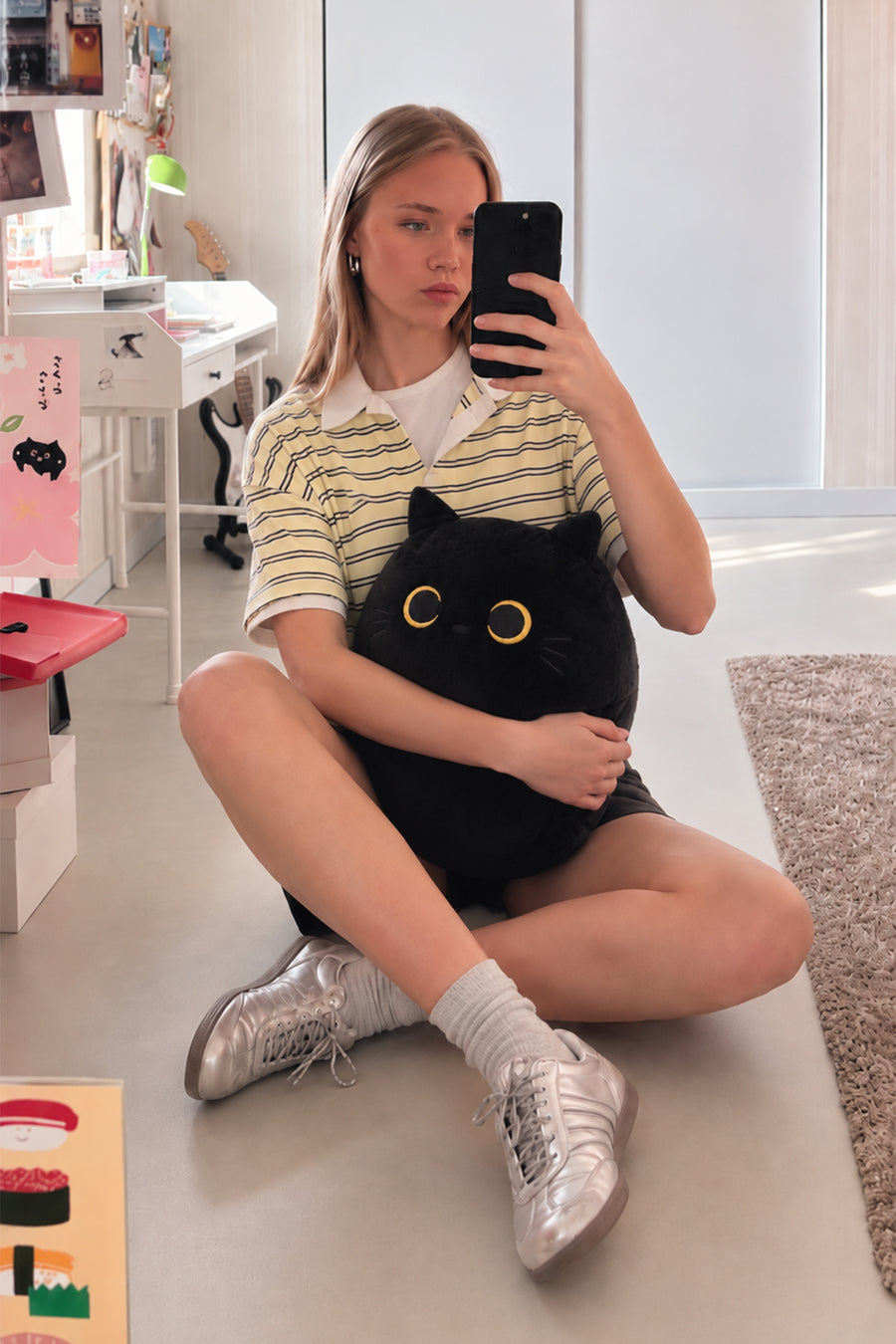 Kara Kedi Dekoratif Pelüş Yastık 35 cm Siyah — Siyah