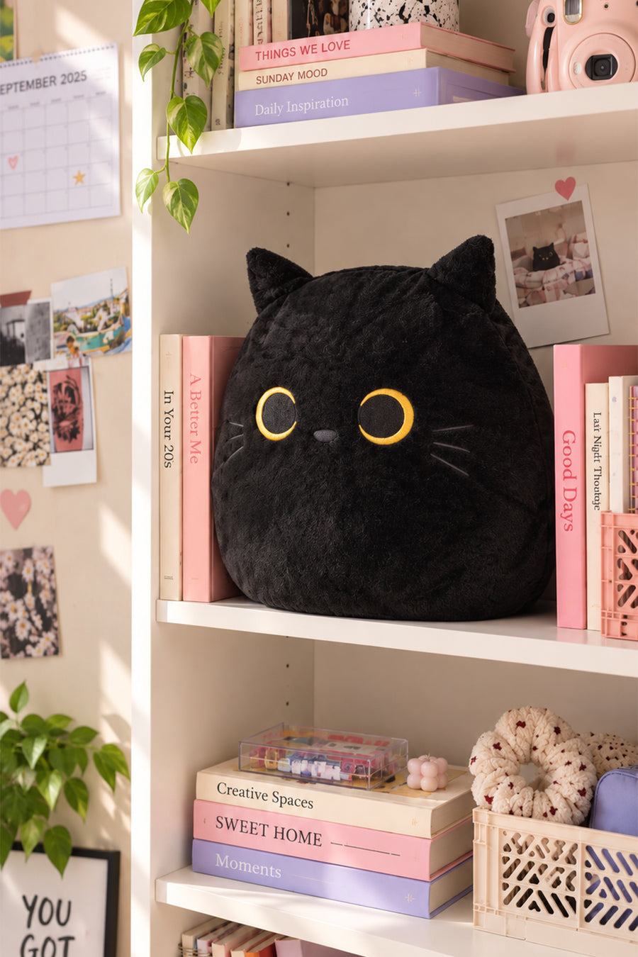 Kara Kedi Dekoratif Pelüş Yastık 35 cm Siyah — Siyah
