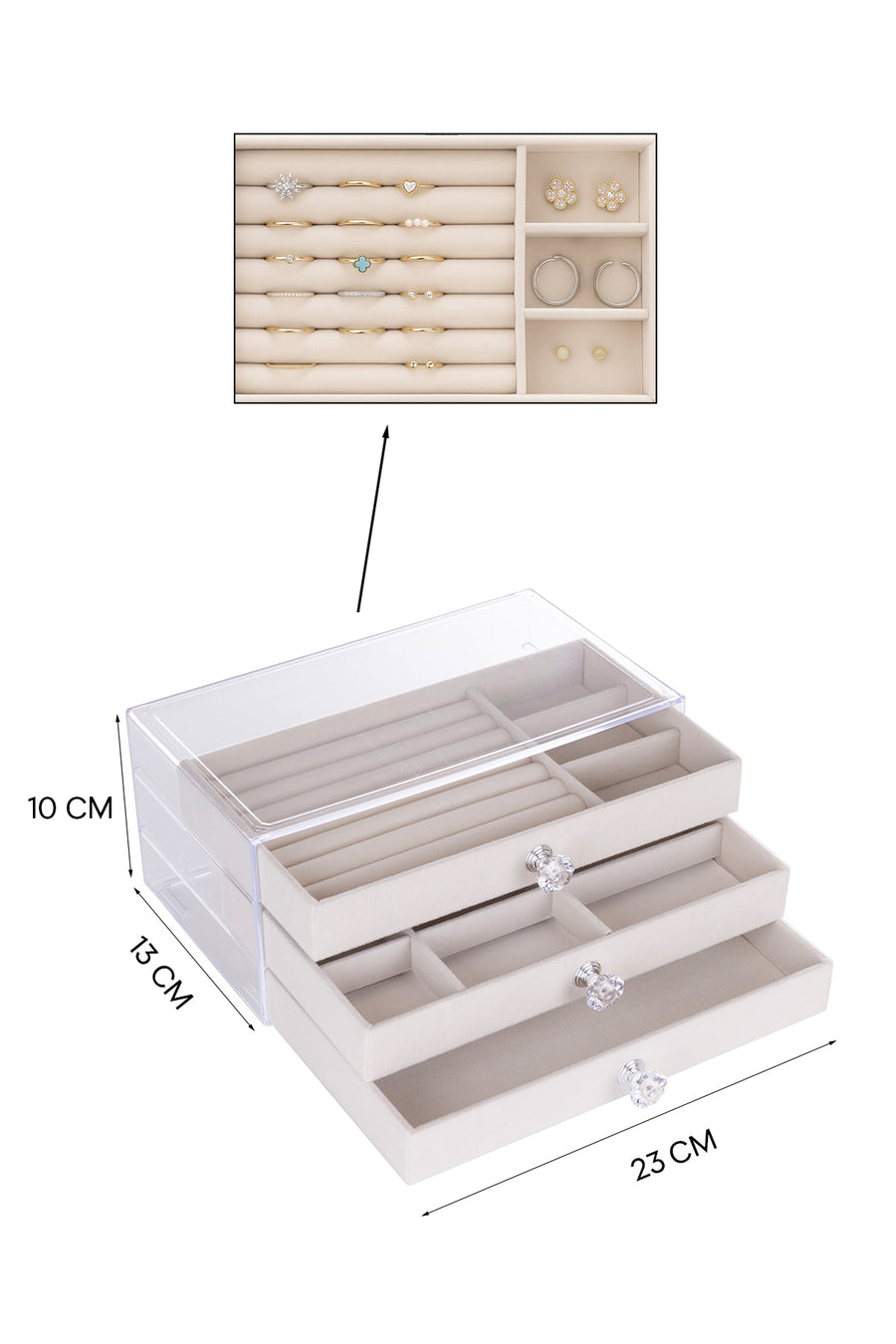 Ecrou Modern 3 Çekmeceli Takı Bijuteri Mücevher Kutusu Organizer Düzenleyici Beyaz 13 X 23 X 10 cm — Beyaz