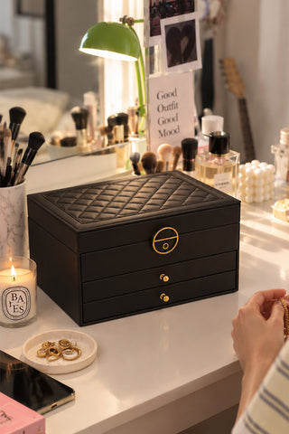 Ecrou Modern 2 Çekmeceli Takı Mücevher Kutusu Organizer Düzenleyici Siyah 23 X 17 X 14 cm — Siyah