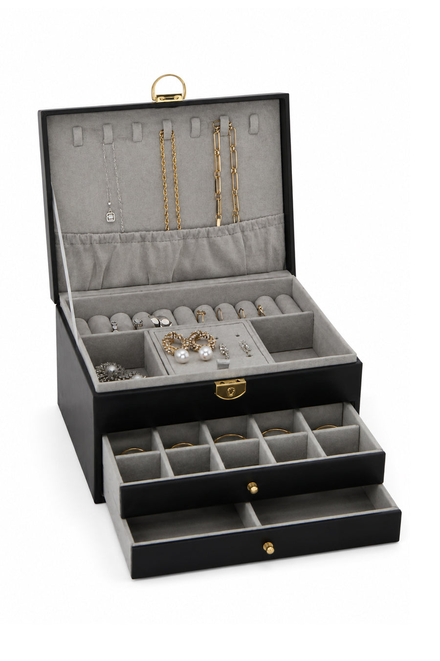 Ecrou Modern 2 Çekmeceli Takı Mücevher Kutusu Organizer Düzenleyici Siyah 23 X 17 X 14 cm — Siyah