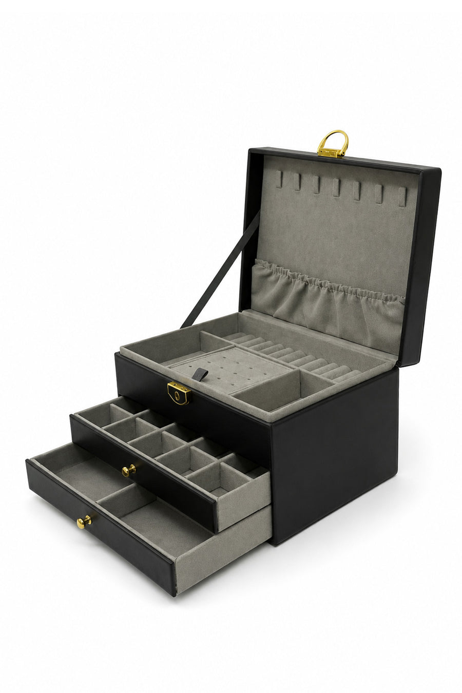 Ecrou Modern 2 Çekmeceli Takı Mücevher Kutusu Organizer Düzenleyici Siyah 23 X 17 X 14 cm — Siyah