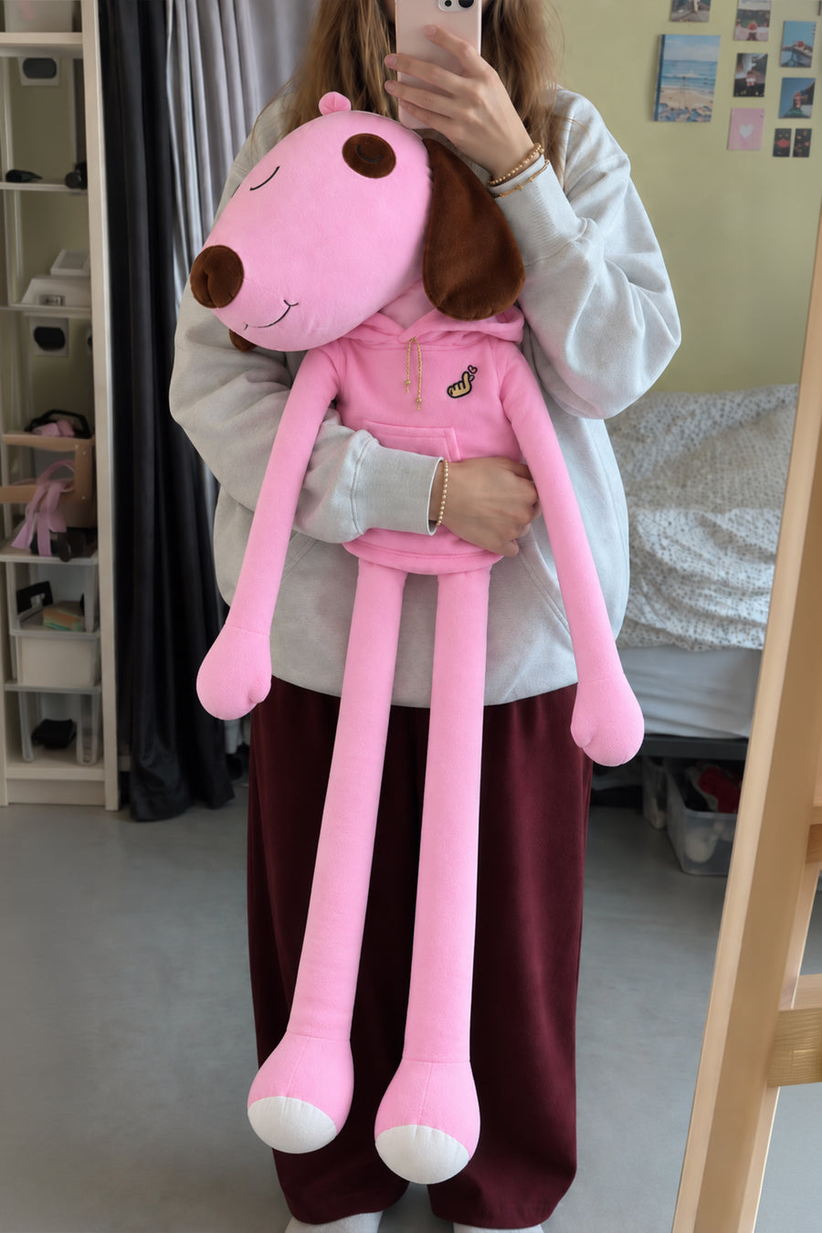 Uzun Bacaklı Pembe Hediyelik, Dekoratif Peluş 90 cm — Pembe