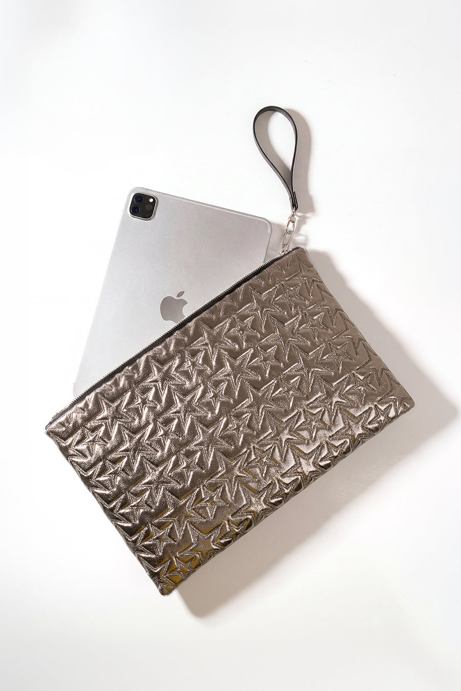 Ecrou Yıldız Desenli Platin Parlak Portföy & Clutch Çanta Çıkarılabilir Bileklik Askılı 30 x 19 cm — Gümüş