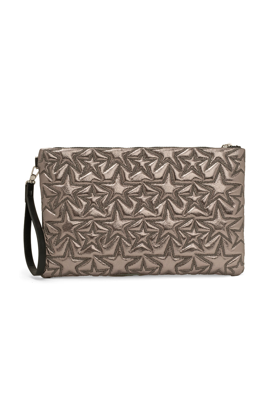 Ecrou Yıldız Desenli Platin Parlak Portföy & Clutch Çanta Çıkarılabilir Bileklik Askılı 30 x 19 cm — Gümüş