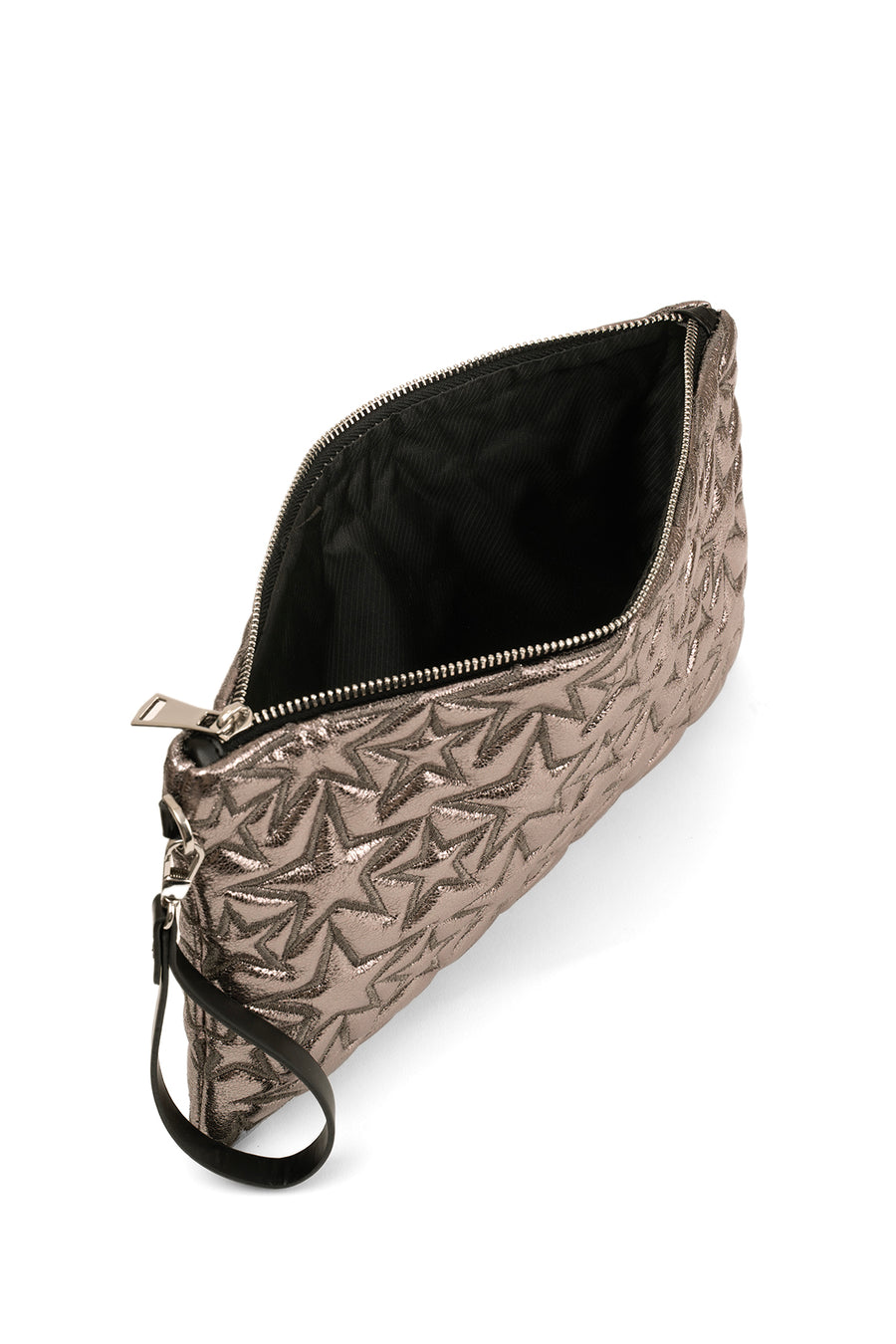Ecrou Yıldız Desenli Platin Parlak Portföy & Clutch Çanta Çıkarılabilir Bileklik Askılı 30 x 19 cm — Gümüş