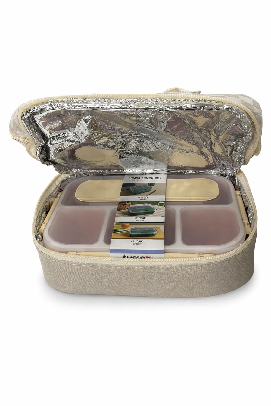 Ecrou Pötikare Desenli Isı Yalıtımlı Saklama Kabı & Yemek Çantası Seti Bej — Bej