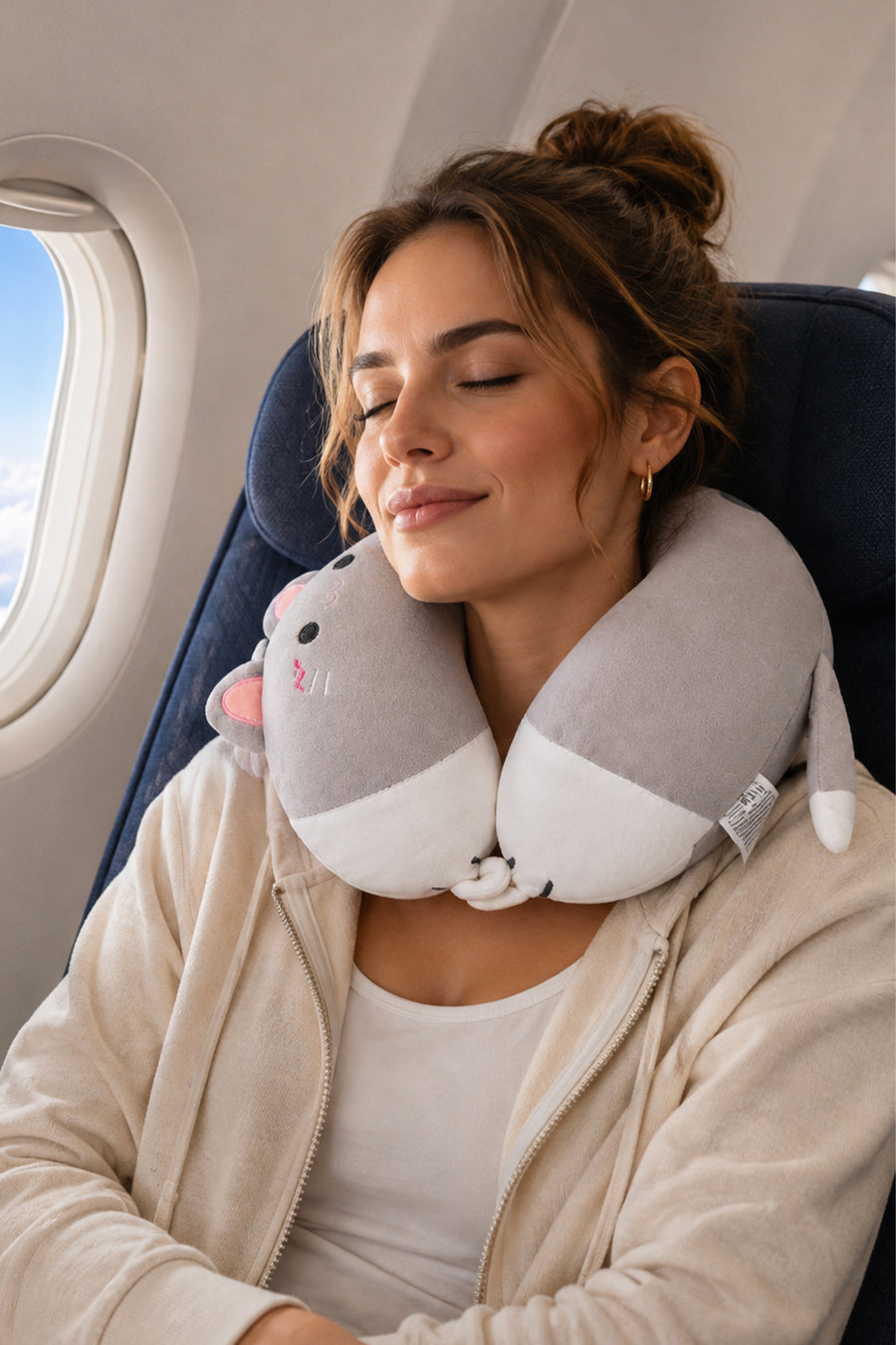 Ecrou Kuyruklu Kedi Memory Foam Boyun Yastığı Gri — Gri
