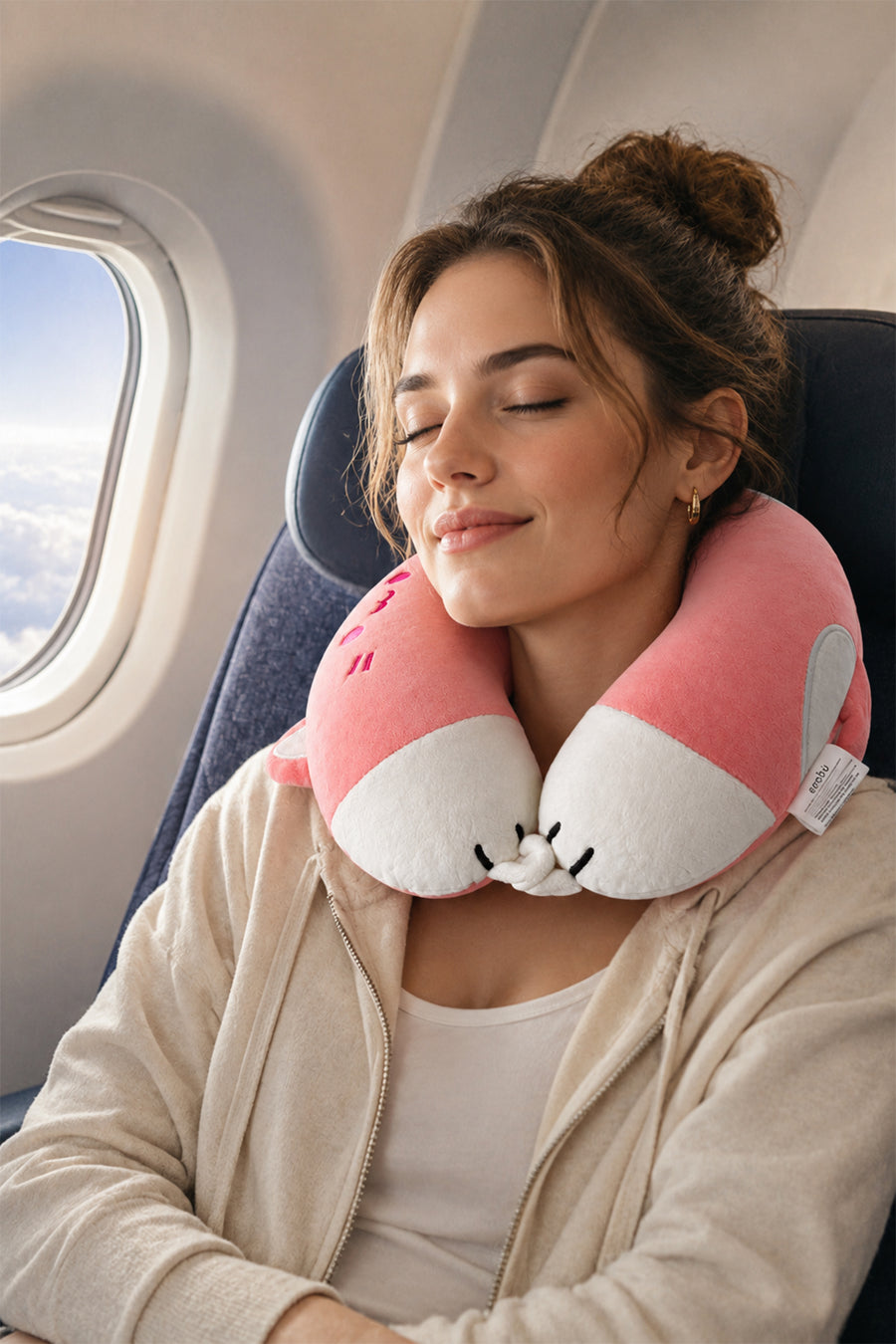 Ecrou Kuyruklu Kedi Memory Foam Boyun Yastığı Pembe — Pembe