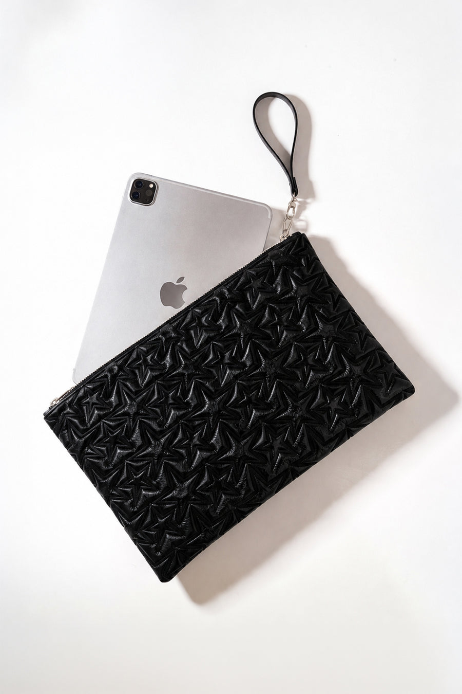 Ecrou Yıldız Desenli Platin Parlak Portföy & Clutch Çanta Çıkarılabilir Bileklik Askılı 30 x 19 cm — Siyah
