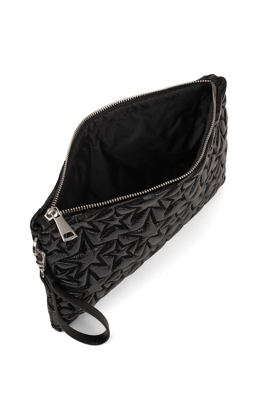 Ecrou Yıldız Desenli Platin Parlak Portföy & Clutch Çanta Çıkarılabilir Bileklik Askılı 30 x 19 cm — Siyah