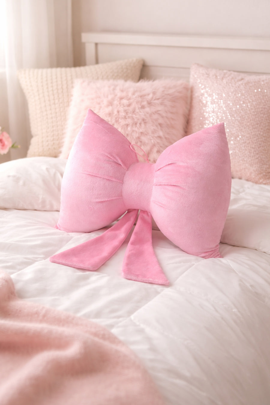 Fiyonk Kırlent, Dekoratif Yastık Yastık Pembe 35 cm — Pembe