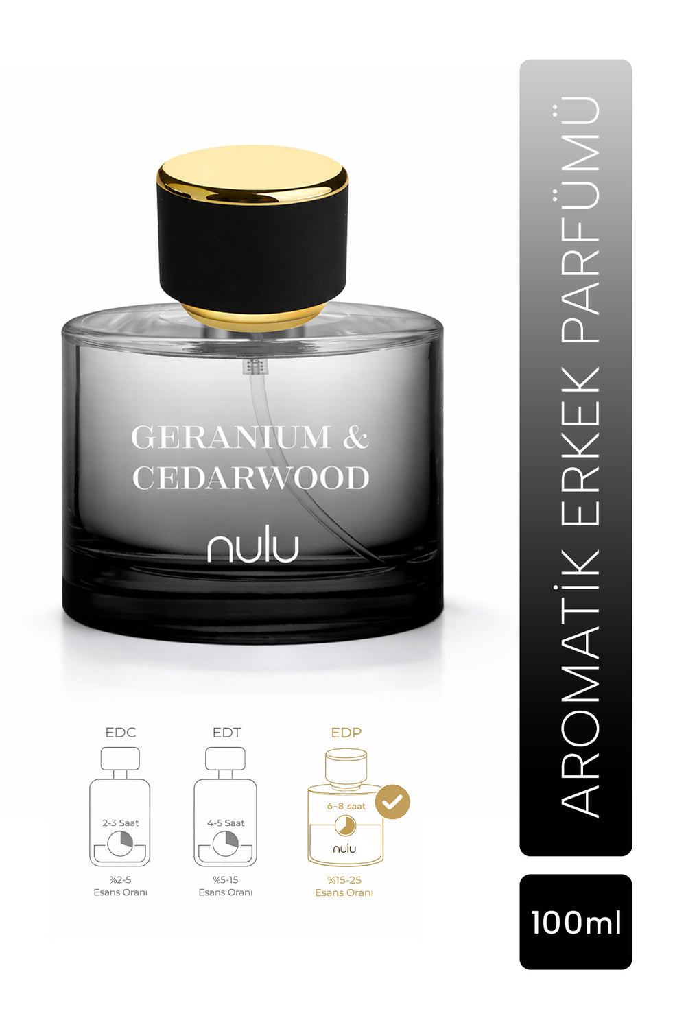 Nulu Geranium & Cedarwood Erkek Parfüm 100ml — Siyah