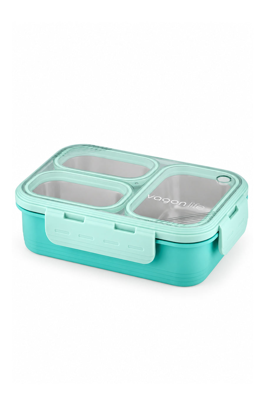 Vagonlife Lunch Box 620 ML Tek Kat Üç Bölmeli Metal Kaşıklı Yeni Nesil Sefer Tası — Yeşil