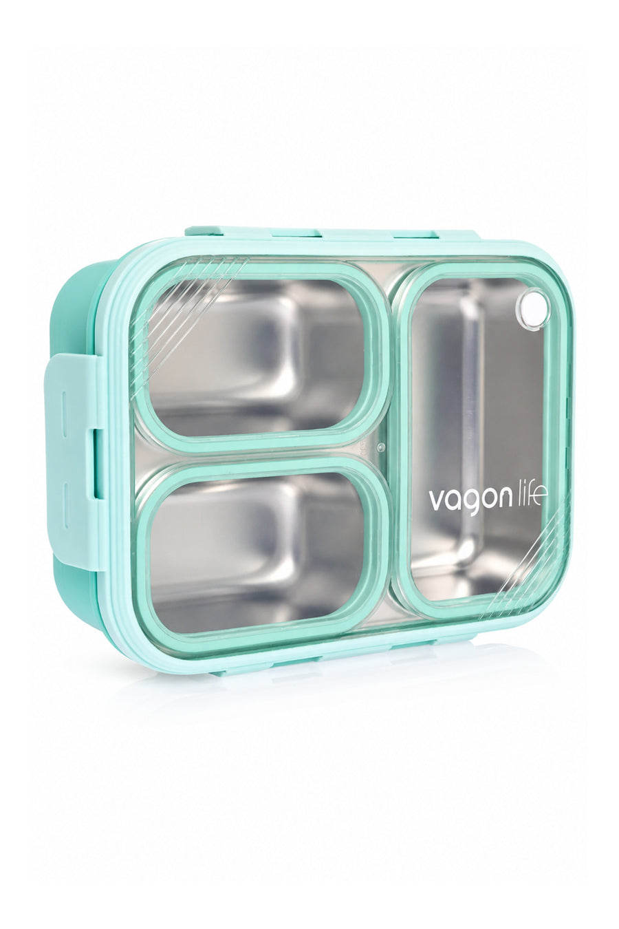 Vagonlife Lunch Box 620 ML Tek Kat Üç Bölmeli Metal Kaşıklı Yeni Nesil Sefer Tası — Yeşil