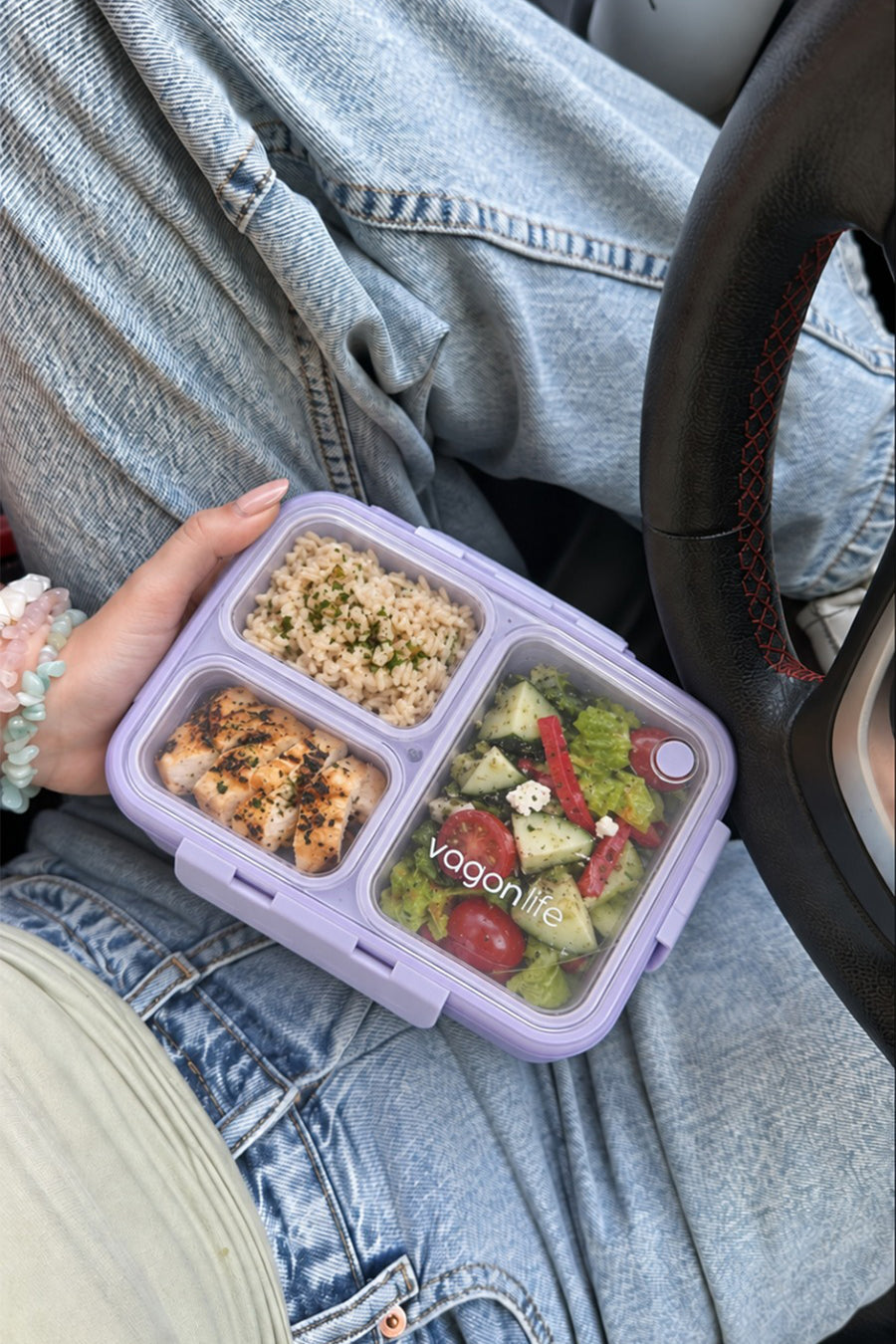 Vagonlife Lunch Box 620 ML Tek Kat Üç Bölmeli Metal Kaşıklı Yeni Nesil Sefer Tası — Lila