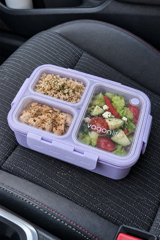 Vagonlife Lunch Box 620 ML Tek Kat Üç Bölmeli Metal Kaşıklı Yeni Nesil Sefer Tası — Lila