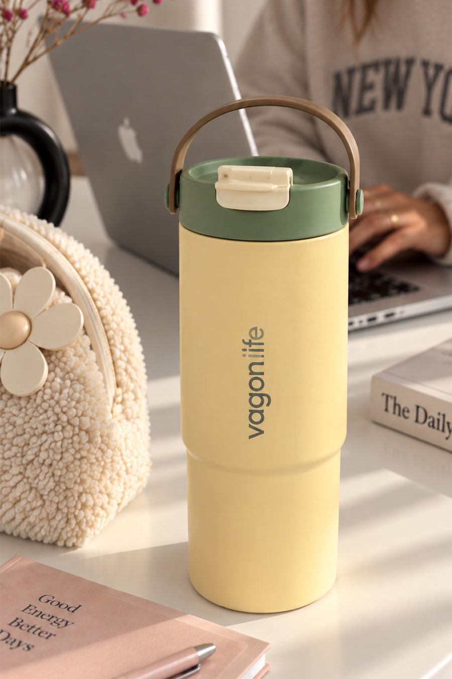 Vagonlife Isı Yalıtımlı Krem Termos 660 ML — Sarı
