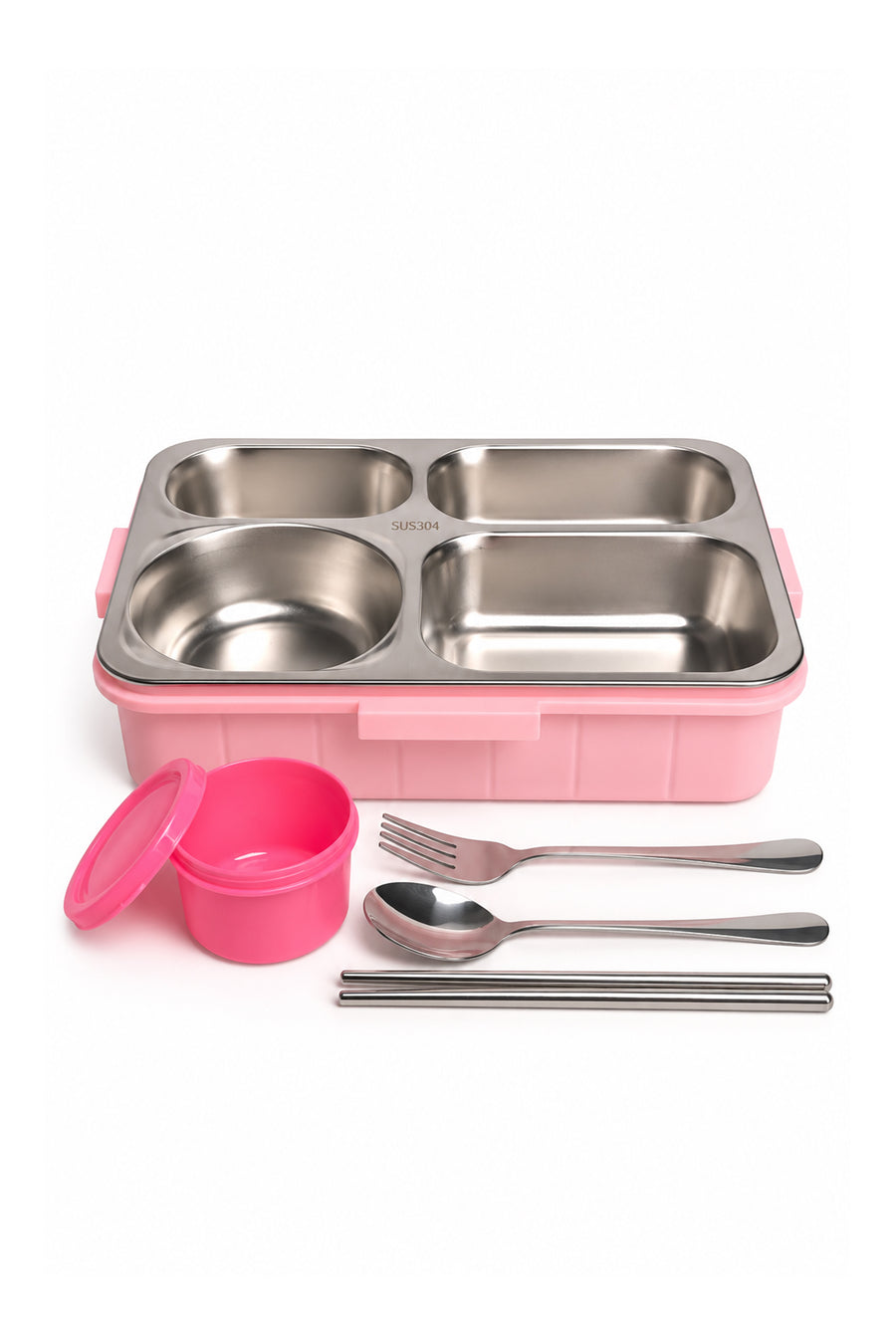 Urbanmate 4 Bölmeli İçi Çelik Saklama Kabı Pembe 26.2*19.3*6.5 — Pembe
