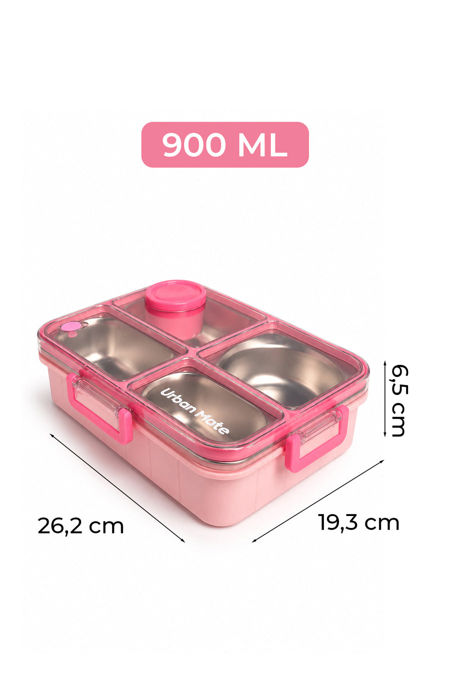 Urbanmate 4 Bölmeli İçi Çelik Saklama Kabı Pembe 26.2*19.3*6.5 — Pembe