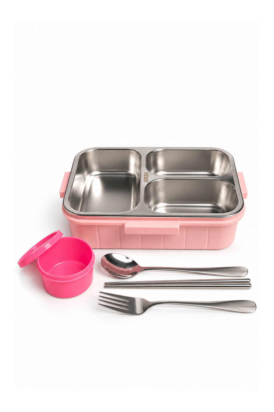 Urbanmate 3 Bölmeli İçi Çelik Saklama Kabı Pembe 22.6*16.8*6.5 — Pembe