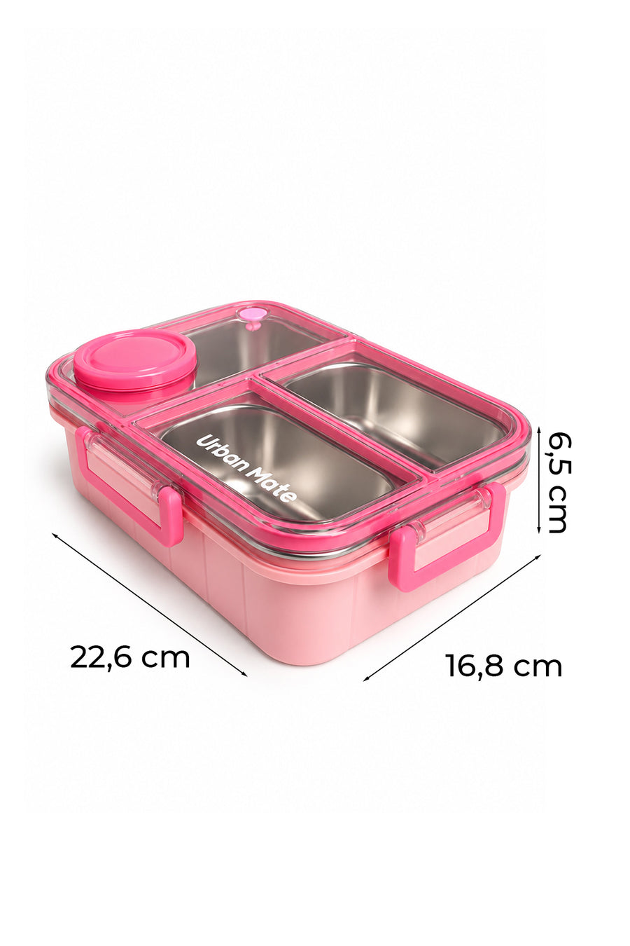 Urbanmate 3 Bölmeli İçi Çelik Saklama Kabı Pembe 22.6*16.8*6.5 — Pembe