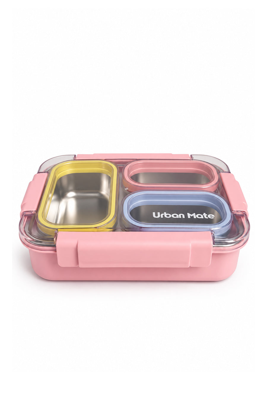 Urbanmate 3 Bölmeli İçi Çelik Kapak Saklama Kabı Pembe 24*17.8*6.5 — Pembe