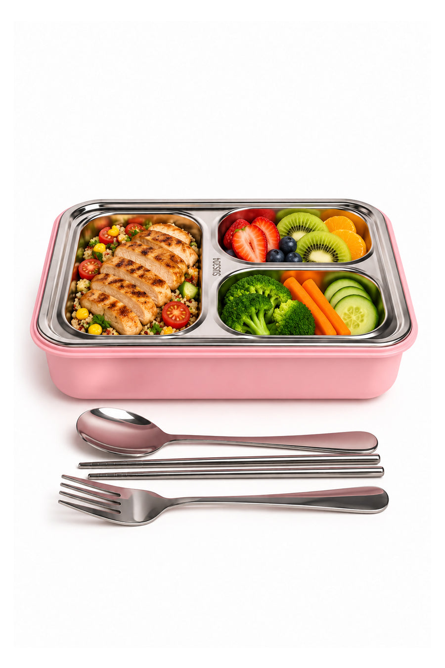 Urbanmate 3 Bölmeli İçi Çelik Kapak Saklama Kabı Pembe 24*17.8*6.5 — Pembe