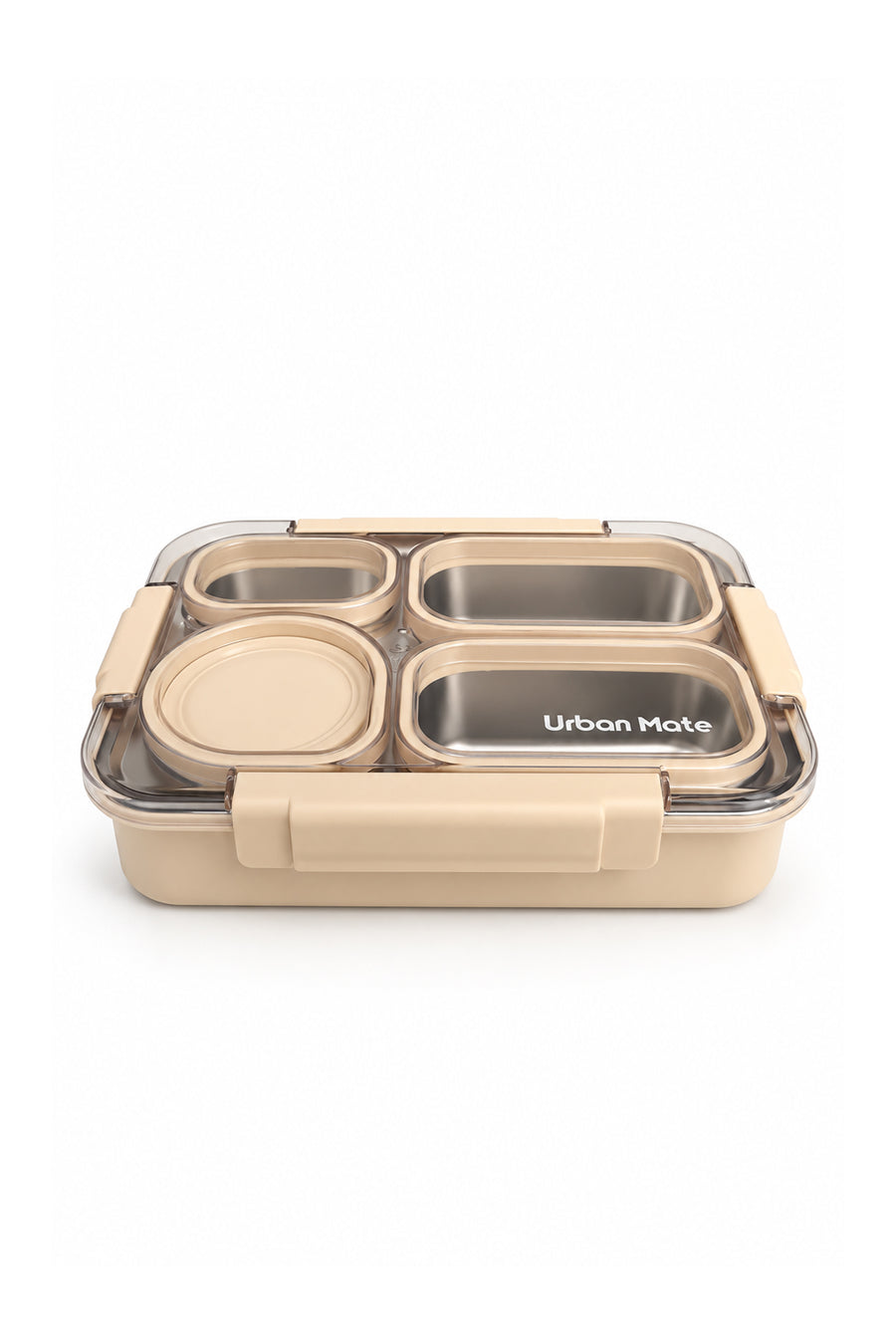 Urbanmate 4 Bölmeli İçi Çelik Kapak Saklama Kabı Ekru 27.5*20*6.5 — Ekru