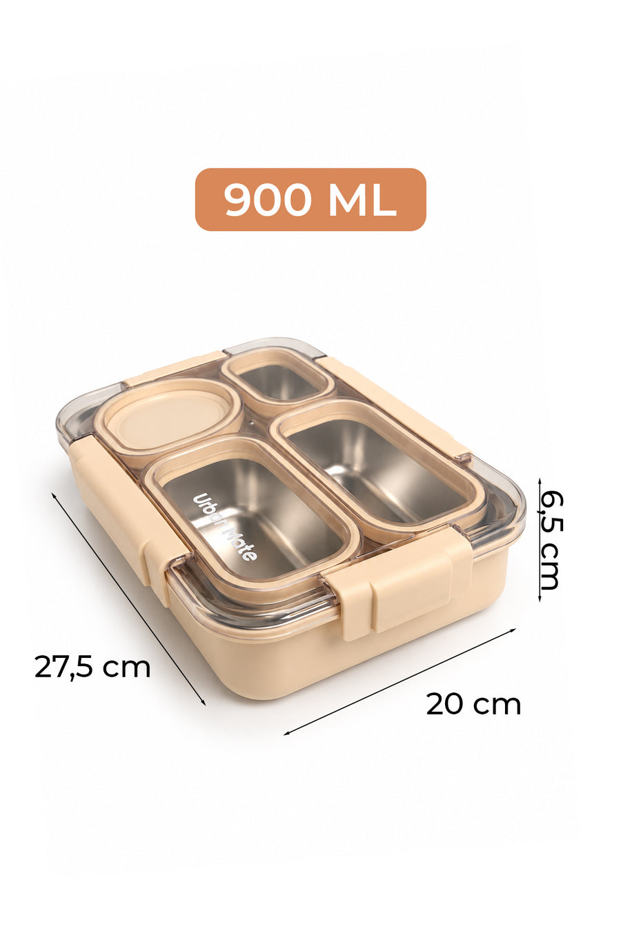 Urbanmate 4 Bölmeli İçi Çelik Kapak Saklama Kabı Ekru 27.5*20*6.5 — Ekru