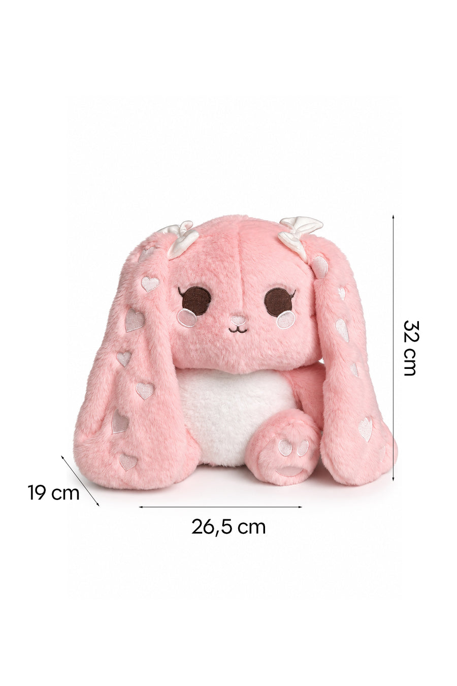 LF Kalp Nakışlı Uzun Kulaklı Tavşan 30 cm Pembe — Pembe