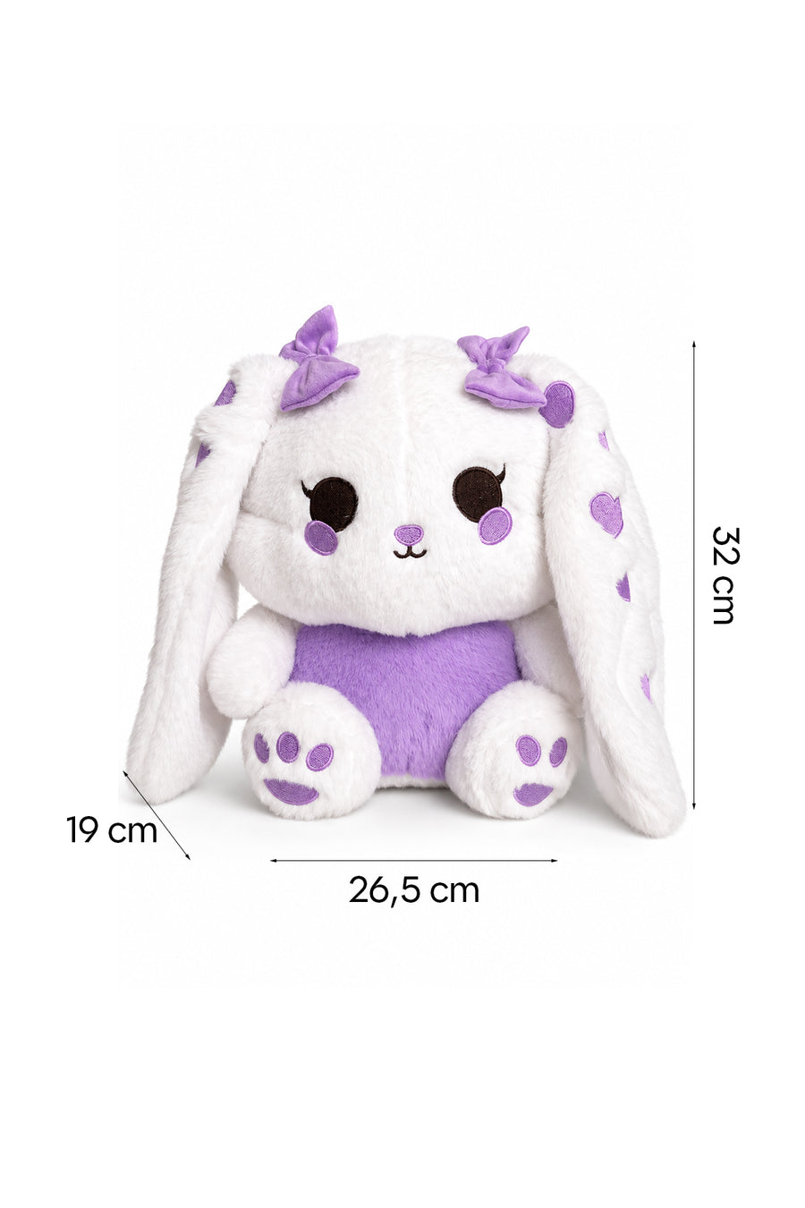 LF Kalp Nakışlı Uzun Kulaklı Tavşan 30 cm Lila — Lila