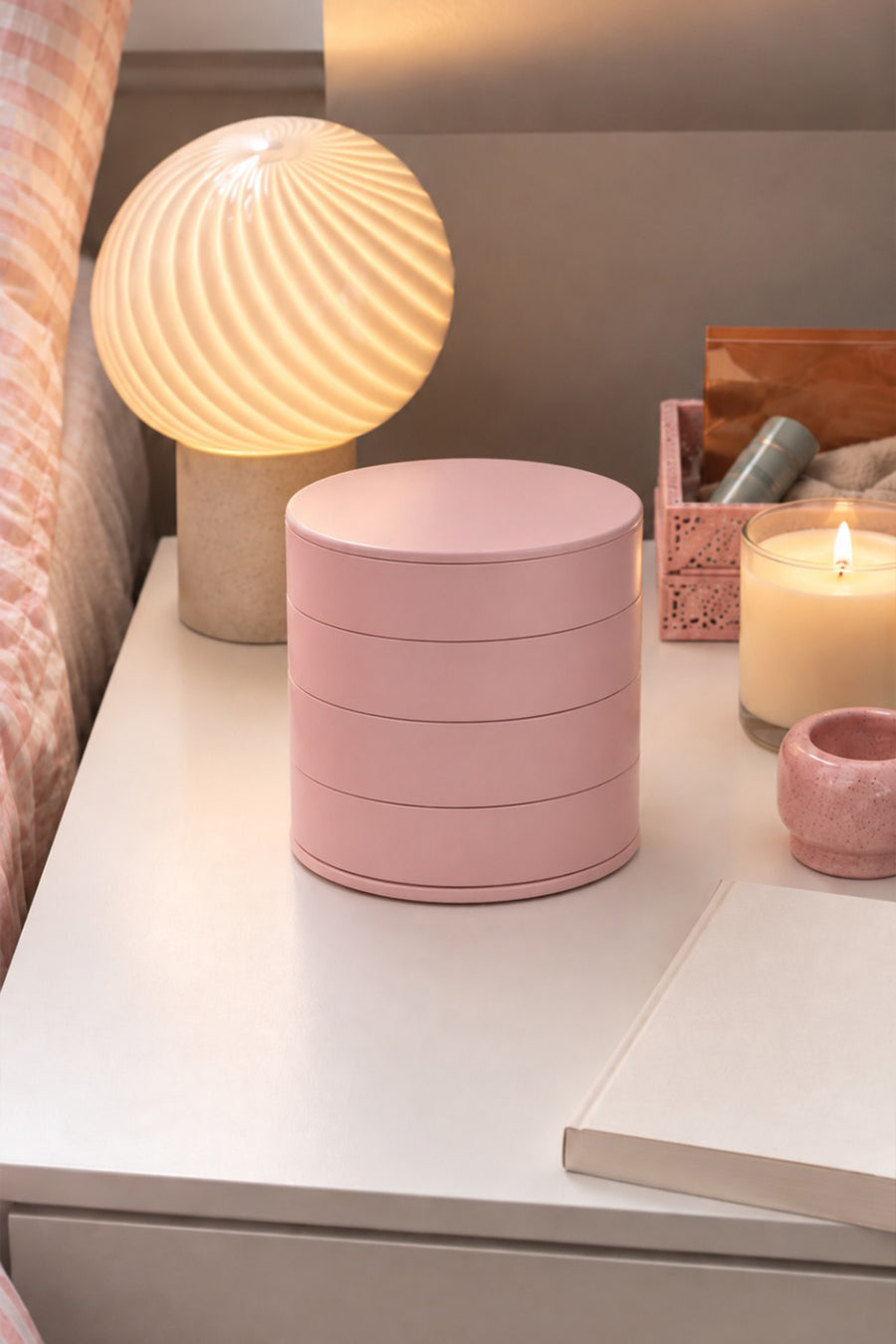 Ecrou 4 Bölmeli Dönen Çekmeceli Takı kutusu Pembe — Pembe
