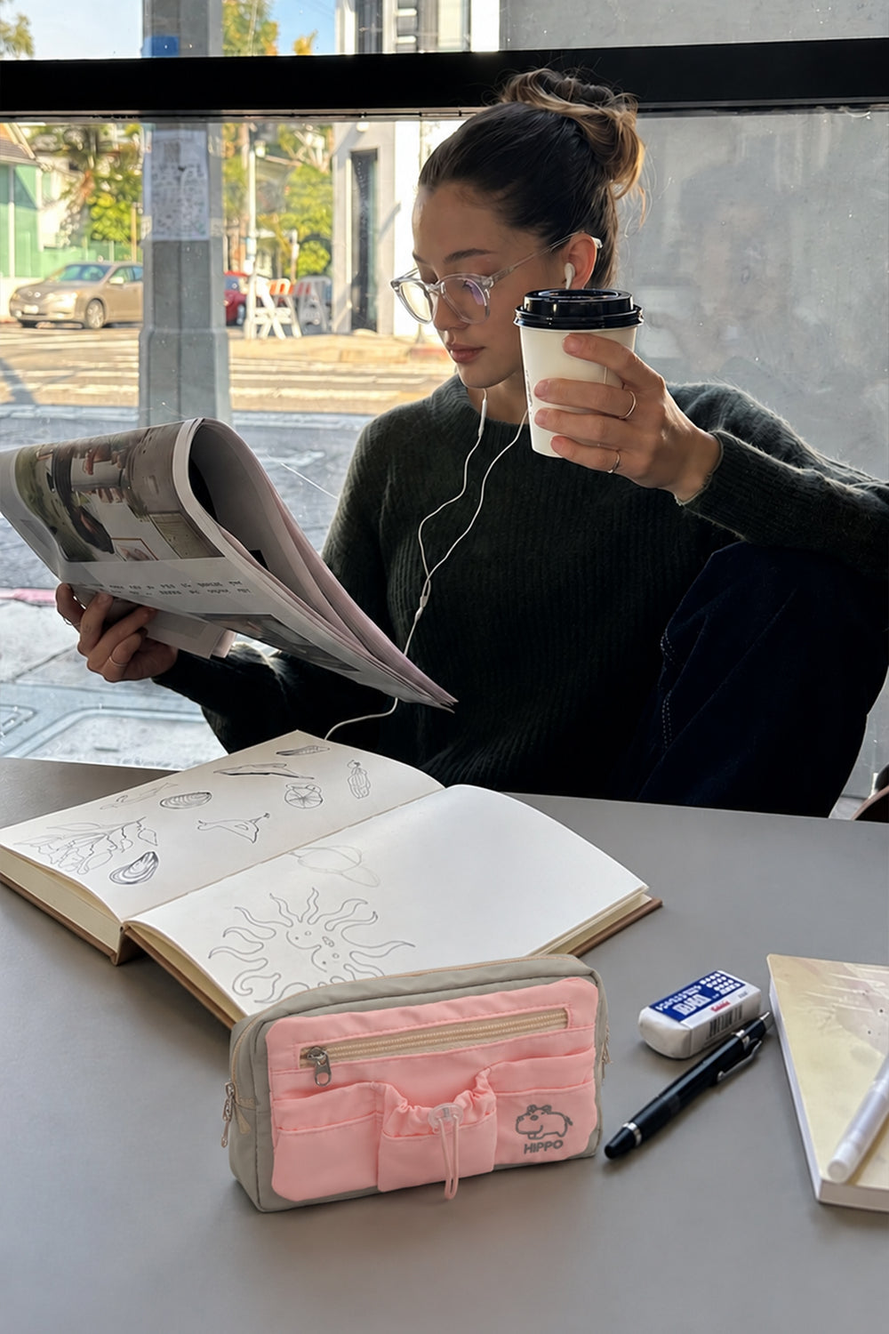 Ecrou Fonksiyonel Masaüstü Düzenleyici İkili Kalemkutusu Pembe — Pembe