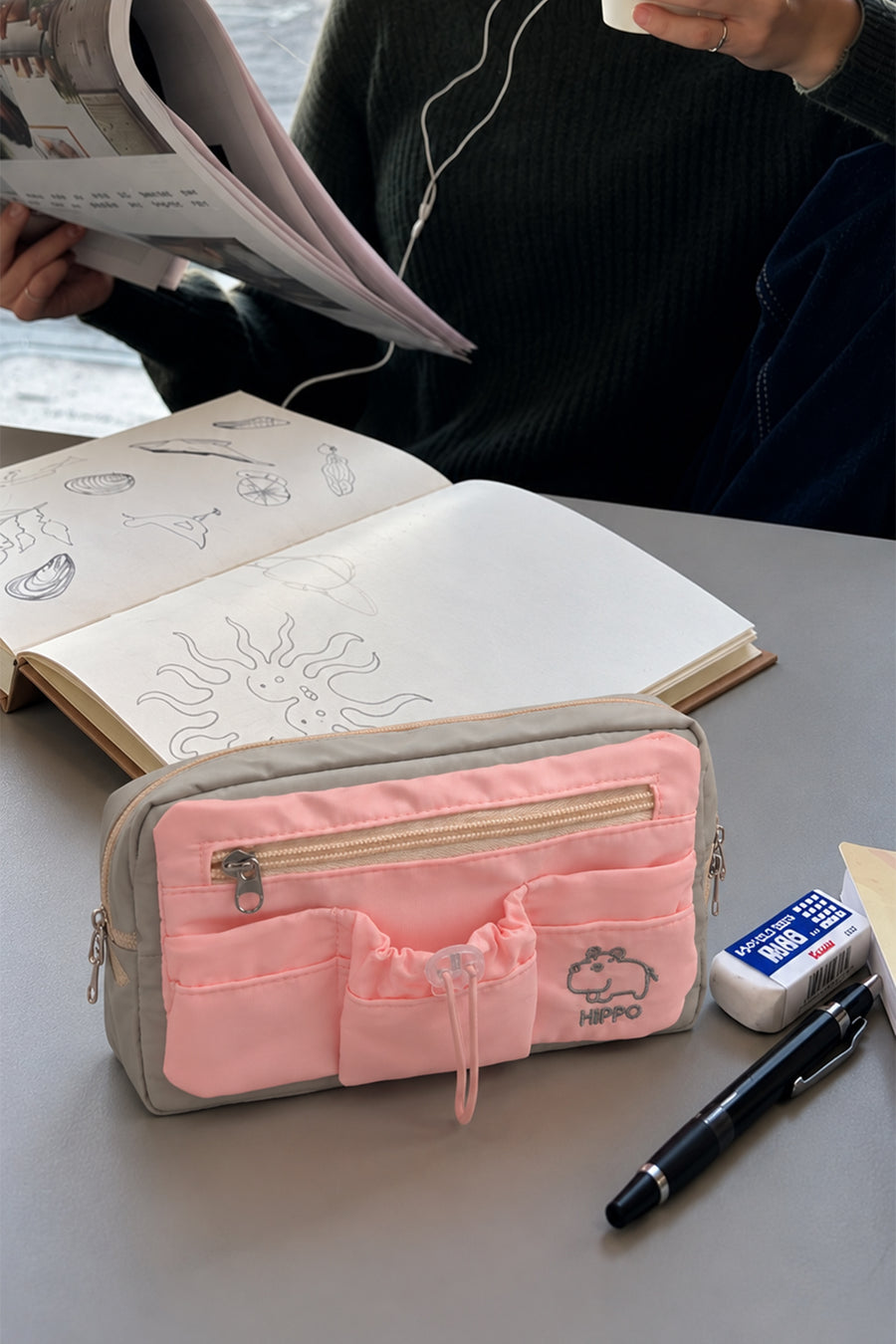 Ecrou Fonksiyonel Masaüstü Düzenleyici İkili Kalemkutusu Pembe — Pembe
