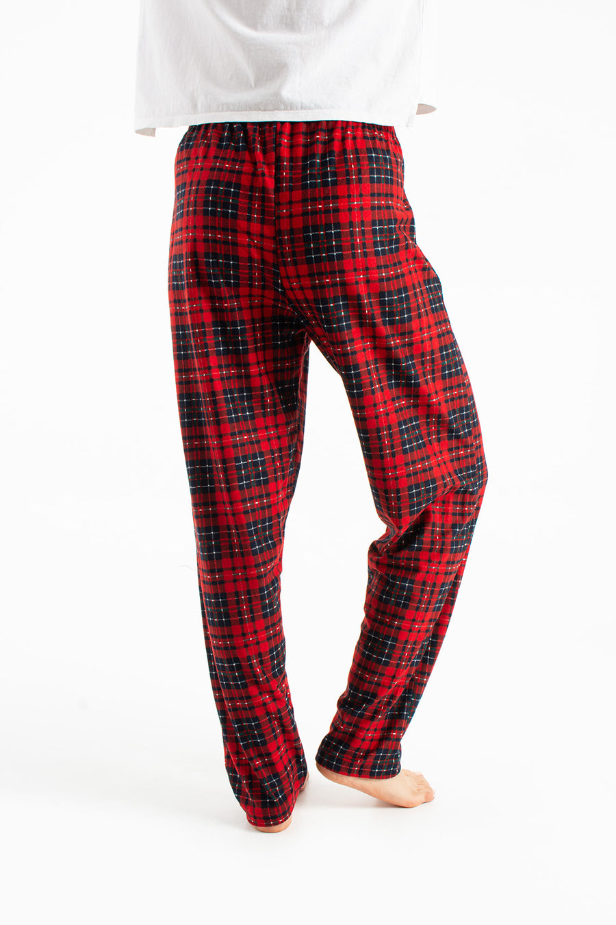 Kadın Ekose Desenli Lastikli Bel Fiyonklu Regular Fit Süet Pijama Altı — Bordo